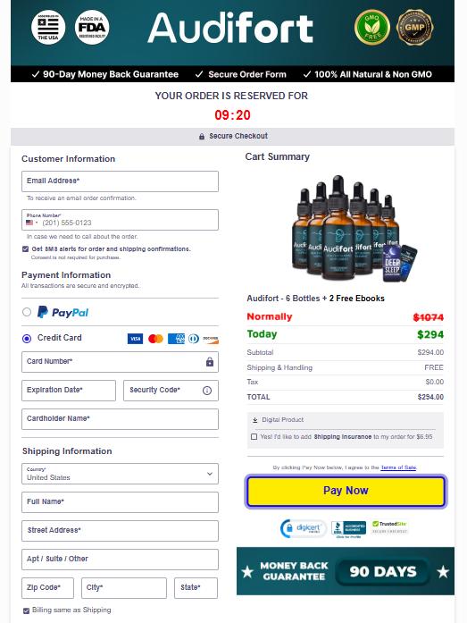 Audifort secure checkout page screenshot