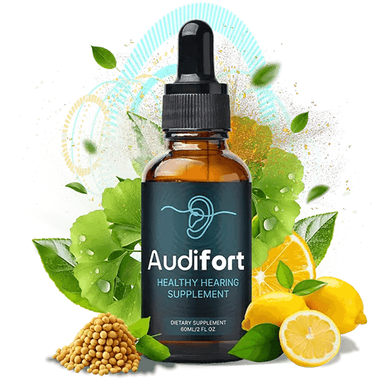 Audifort healthy hearing supplement dropper bottle with its botanical ingredients
